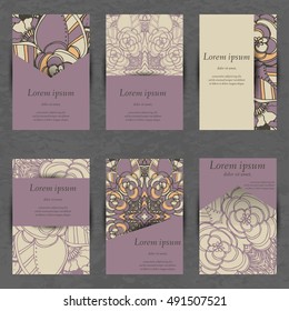 Set of stylish business card template. Abstract floral pattern and ornaments, ottoman motifs. Front and back page.