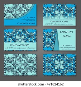 Set of stylish business card template. Abstract floral pattern and ornaments, ottoman motifs. Front and back page.
