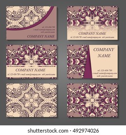 Set of stylish business card template. Abstract floral pattern and ornaments, ottoman motifs. Front and back page.