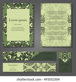 Set of stylish business card template. Abstract floral pattern and ornaments, ottoman motifs. Front and back page.