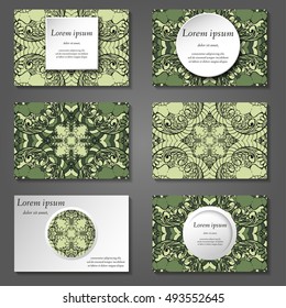 Set of stylish business card template. Abstract floral pattern and ornaments, ottoman motifs. Front and back page.
