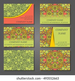 Set of stylish business card template. Abstract floral pattern and ornaments, ottoman motifs. Front and back page.