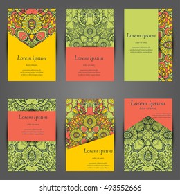 Set of stylish business card template. Abstract floral pattern and ornaments, ottoman motifs. Front and back page.