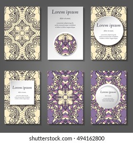 Set of stylish business card template. Abstract floral pattern and ornaments, ottoman motifs. Front and back page.