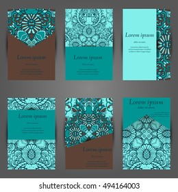 Set of stylish business card template. Abstract floral pattern and ornaments, ottoman motifs. Front and back page.