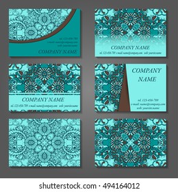 Set of stylish business card template. Abstract floral pattern and ornaments, ottoman motifs. Front and back page.