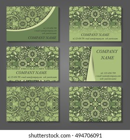 Set of stylish business card template. Abstract floral pattern and ornaments, ottoman motifs. Front and back page.