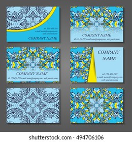 Set of stylish business card template. Abstract floral pattern and ornaments, ottoman motifs. Front and back page.