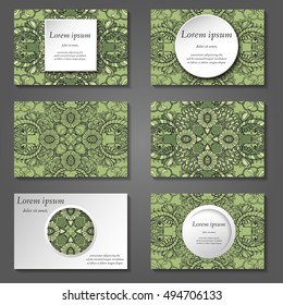 Set of stylish business card template. Abstract floral pattern and ornaments, ottoman motifs. Front and back page.