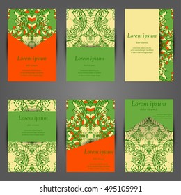 Set of stylish business card template. Abstract floral pattern and ornaments, ottoman motifs. Front and back page.