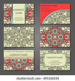 Set of stylish business card template. Abstract floral pattern and ornaments, ottoman motifs. Front and back page.