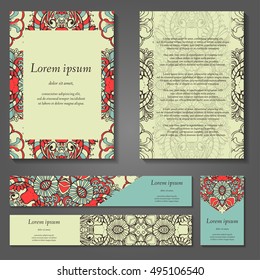 Set of stylish business card template. Abstract floral pattern and ornaments, ottoman motifs. Front and back page.