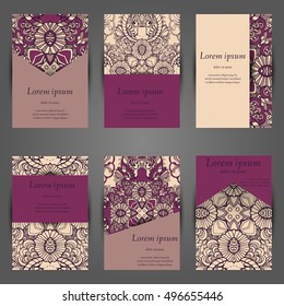 Set of stylish business card template. Abstract floral pattern and ornaments, ottoman motifs. Front and back page.