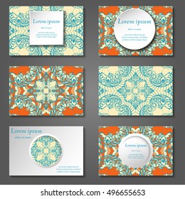 Set of stylish business card template. Abstract floral pattern and ornaments, ottoman motifs. Front and back page.