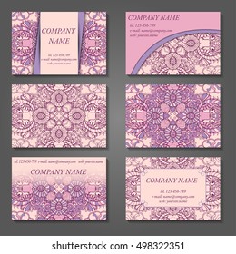 Set of stylish business card template. Abstract floral pattern and ornaments, ottoman motifs. Front and back page.