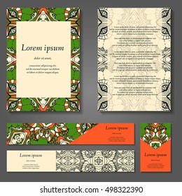 Set of stylish business card template. Abstract floral pattern and ornaments, ottoman motifs. Front and back page.