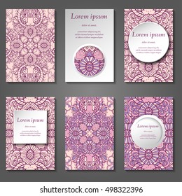 Set of stylish business card template. Abstract floral pattern and ornaments, ottoman motifs. Front and back page.