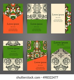 Set of stylish business card template. Abstract floral pattern and ornaments, ottoman motifs. Front and back page.