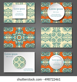 Set of stylish business card template. Abstract floral pattern and ornaments, ottoman motifs. Front and back page.