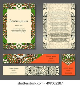 Set of stylish business card template. Abstract floral pattern and ornaments, ottoman motifs. Front and back page.