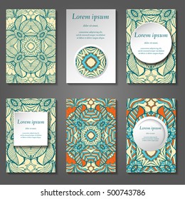 Set of stylish business card template. Abstract floral pattern and ornaments, ottoman motifs. Front and back page.