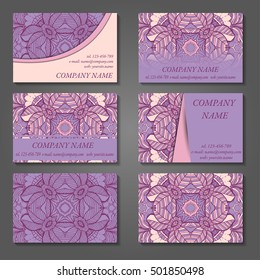 Set of stylish business card template. Abstract floral pattern and ornaments, ottoman motifs. Front and back page.