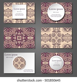 Set of stylish business card template. Abstract floral pattern and ornaments, ottoman motifs. Front and back page.