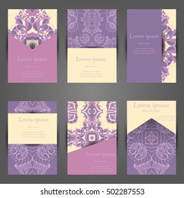 Set of stylish business card template. Abstract floral pattern and ornaments, ottoman motifs. Front and back page.