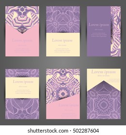 Set of stylish business card template. Abstract floral pattern and ornaments, ottoman motifs. Front and back page.
