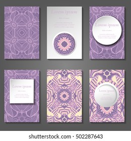Set of stylish business card template. Abstract floral pattern and ornaments, ottoman motifs. Front and back page.