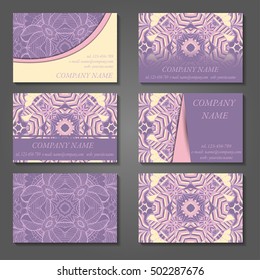 Set of stylish business card template. Abstract floral pattern and ornaments, ottoman motifs. Front and back page.