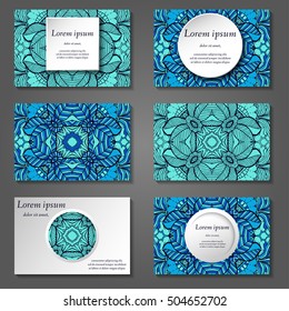 Set of stylish business card template. Abstract floral pattern and ornaments, ottoman motifs. Front and back page.