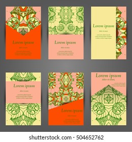 Set of stylish business card template. Abstract floral pattern and ornaments, ottoman motifs. Front and back page.