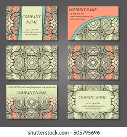 Set of stylish business card template. Abstract floral pattern and ornaments, ottoman motifs. Front and back page.