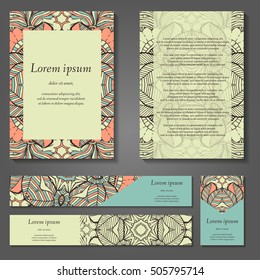 Set of stylish business card template. Abstract floral pattern and ornaments, ottoman motifs. Front and back page.