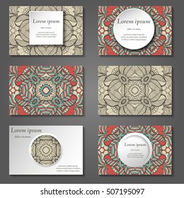 Set of stylish business card template. Abstract floral pattern and ornaments, ottoman motifs. Front and back page.