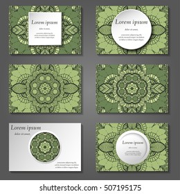 Set of stylish business card template. Abstract floral pattern and ornaments, ottoman motifs. Front and back page.