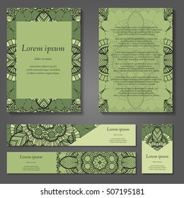 Set of stylish business card template. Abstract floral pattern and ornaments, ottoman motifs. Front and back page.