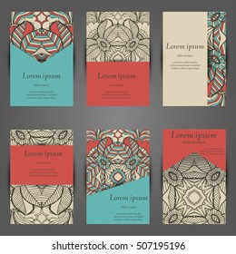 Set of stylish business card template. Abstract floral pattern and ornaments, ottoman motifs. Front and back page.