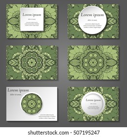 Set of stylish business card template. Abstract floral pattern and ornaments, ottoman motifs. Front and back page.