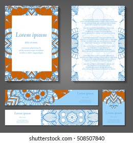 Set of stylish business card template. Abstract floral pattern and ornaments, ottoman motifs. Front and back page.