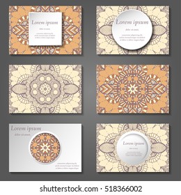 Set of stylish business card template. Abstract floral pattern and ornaments, ottoman motifs. Front and back page.