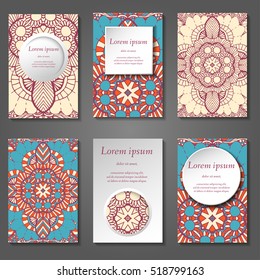Set of stylish business card template. Abstract floral pattern and ornaments, ottoman motifs. Front and back page.
