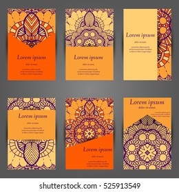 Set of stylish business card template. Abstract floral pattern and ornaments, ottoman motifs. Front and back page.