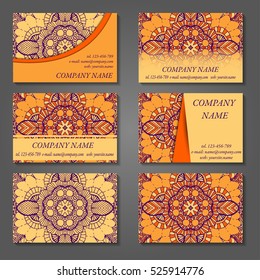 Set of stylish business card template. Abstract floral pattern and ornaments, ottoman motifs. Front and back page.