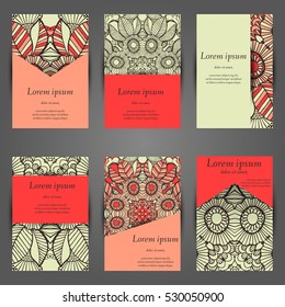 Set of stylish business card template. Abstract floral pattern and ornaments, ottoman motifs. Front and back page.