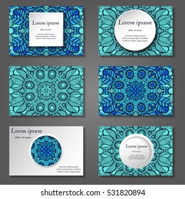 Set of stylish business card template. Abstract floral pattern and ornaments, ottoman motifs. Front and back page.