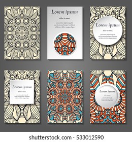 Set of stylish business card template. Abstract floral pattern and ornaments, ottoman motifs. Front and back page.