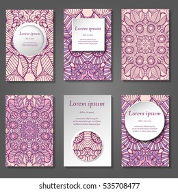 Set of stylish business card template. Abstract floral pattern and ornaments, ottoman motifs. Front and back page.