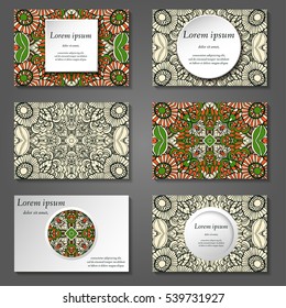 Set of stylish business card template. Abstract floral pattern and ornaments, ottoman motifs. Front and back page.